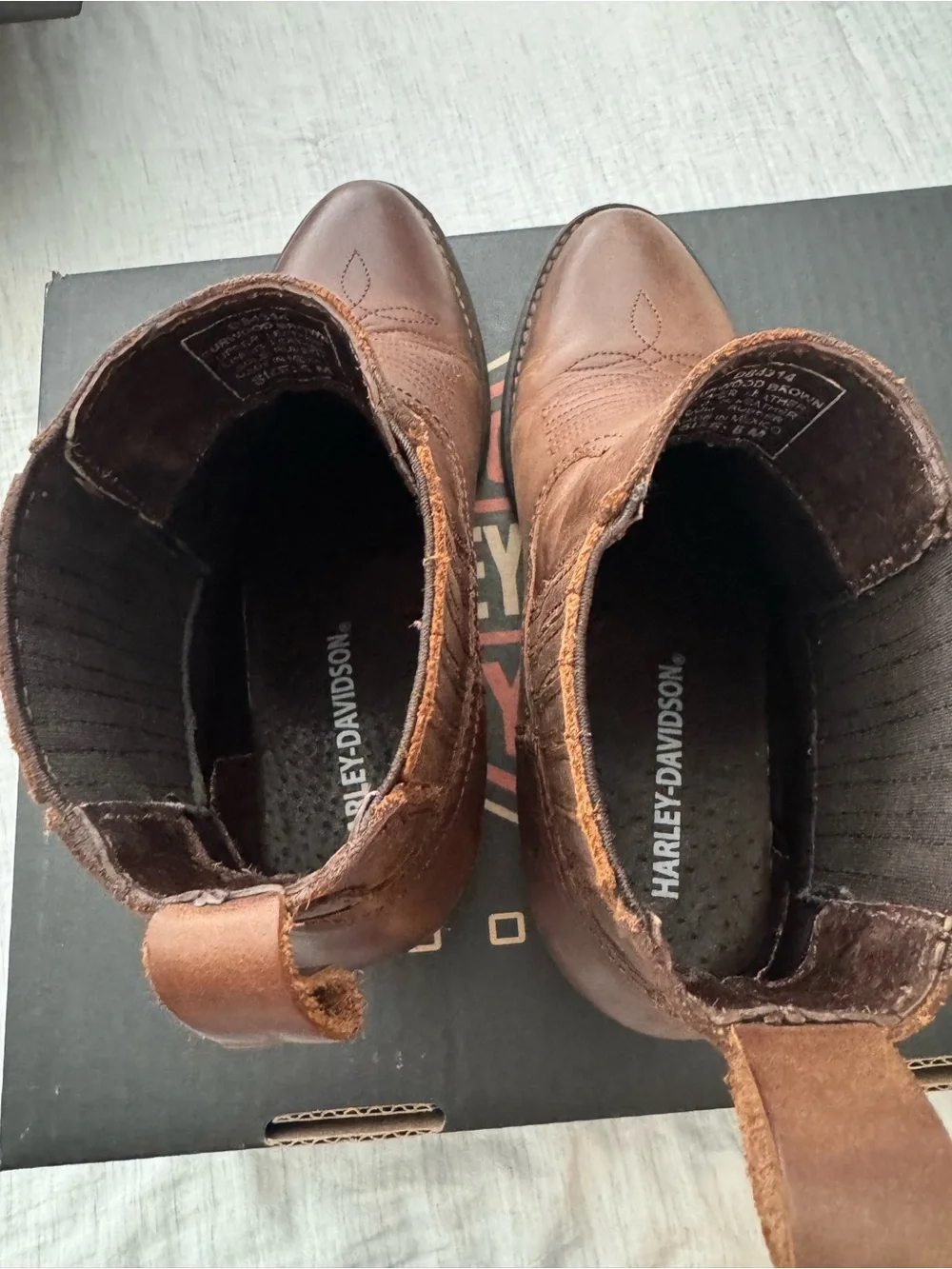Harley-Davidson Brown Leather Ankle Booties with Western Stitching